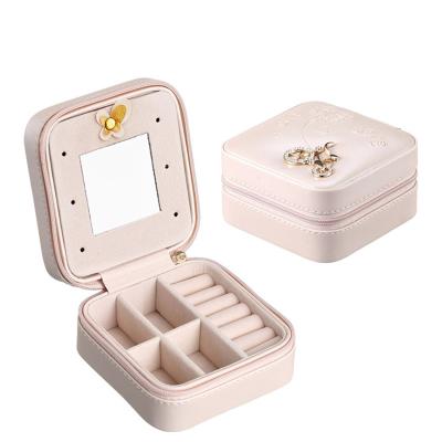 China Small Lady PU Leather Zipper Earring Jewelery Box Travel Jewelry Organizer organizador de joyas packing wedding case for sale