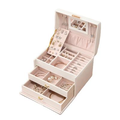 China Hot Selling Jewelry Multi-Layer Luxury Large Jewelry Box With Drawer Necklace Ring Earring Jewelry Organizer Storage for sale