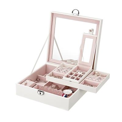 China Wholesale Custom Jewelry Square Jewelry Box Large With Small Travel Case Ring Earring Necklace Jewelery Organizer Jewelry Box for sale