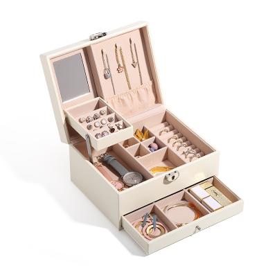 China Wholesale Custom Ring Earring Necklace organizer organizador de joyas Logo Drawer Jewelry Large Jewelry Box Leather Jewelry for Women for sale