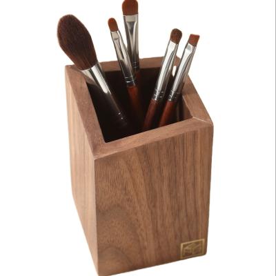 China Logo Wooden Makeup Brush Pen Tools Storage Box Organizer Cosmetic Case Custom Wholesale Wooden Lipstick Pot Desktop Eco-friendly for sale