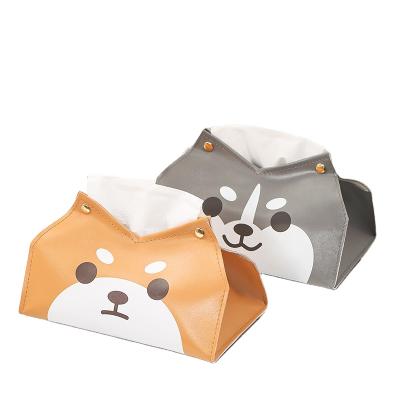 China Minimalist Custom Logo PU Tissue Paper Cover Leather Box With Latch Storage Home Multifunctional Car Pattern Napkin Storage Animal Cover for sale