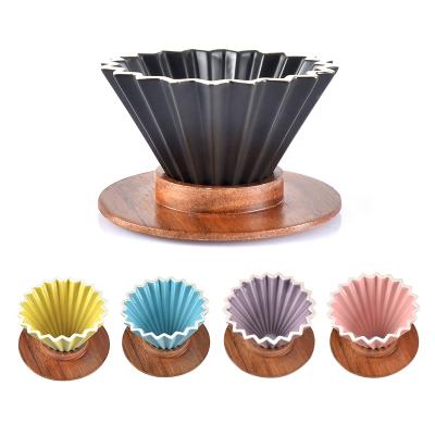 China Sustainable Colorful Smart Coffee Spout Ceramic Coffee Spout Filter With Wooden Stand Pour Over Coffee Spout for sale