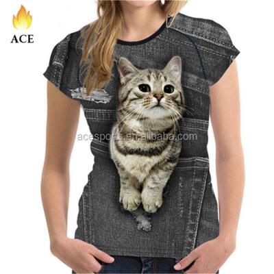 China Anti-pilling newest wholesale custom made quick dry t-shirt with cat for girl for sale