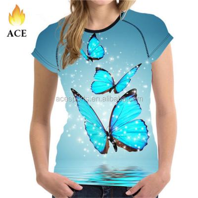 China OEM Factory Cheap Short Sleeve Round Neck T-shirt Colorful Adult Anti-pilling T-shirt With Butterfly for sale