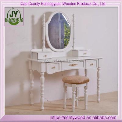 China Solid wood cream wood dressing table mirror, shabby french chic bedroom make up desk for sale