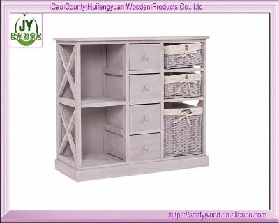 China Solid Wood Wicker 3 Drawers Closet Cabinet With Storage Basket, Wooden Chest / Box Storage for sale