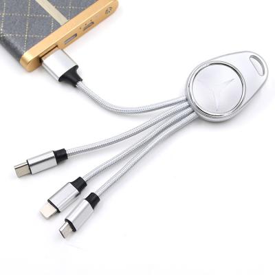 China Shining LOGO MP3/MP4 Player 3 in 1 Silver Portable USB Cable Mini Key Chain 2A Fast Charging Cable for sale