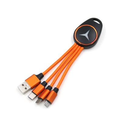 China MP3/MP4 Player Nylon Braided Led 3 In 1 USB Cable Portable Mini Keychain 2A Fast Charging Cable for sale