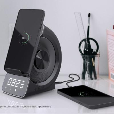 China Home Security System Wireless Charging Speaker with Alarm Clock and High Fidelity Sound Quality with Dual Coils Wireless Charger Speaker for sale