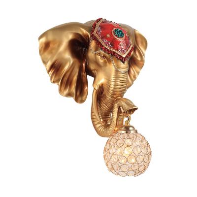 China EUROPEAN Creative Gold Resin Thai Elephant Living Room Hotel Home Restaurant LED Wall Lamp Wall Sconces Light for sale