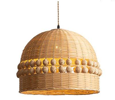 China Suspended Round Rattan Hanging Pendant LED Ceiling Lamp Wicker Dome Indoor Supsended LED Chandelier Light for sale