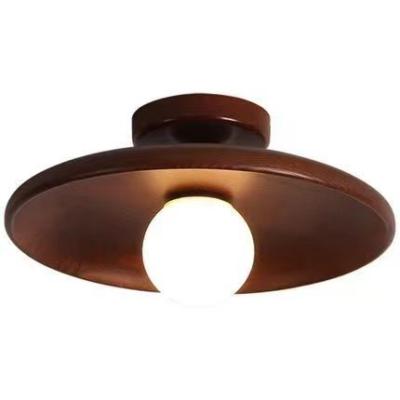 China Surface Mounted Natural Wooden Round Walnut Ceiling Flush Mounted LED Light Surface Mounted Wood Ceiling Lamp for sale