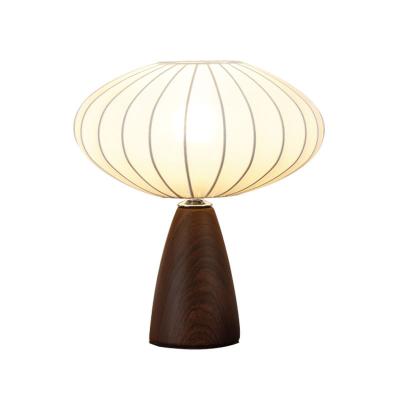 China Modern Dimmable Modern White Fabric Walnut Wooden Base Bedroom Bedside Home Hotel LED Table Light for sale