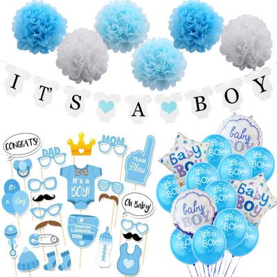 China Gender Reveal Baby Shower Decorations For Boys Or Girls Party Decoration Paper Pom Poms It Boy Banner Photo Booth Props Balloons for sale