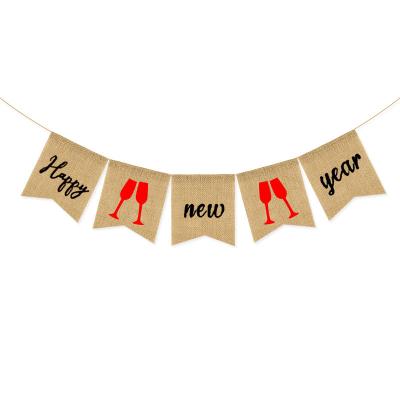 China Gift Decoration Burlap Happy New Year Banner Brand New Hanging Garlands Banner Christmas Banner Decoration Party Supplies for sale