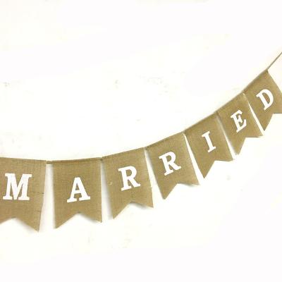 China Reusable Rustic Reusable Just Married Burlap Banner Wedding Engagement Party Hanging Decor Garland Vintage Decorations Bridal Shower for sale