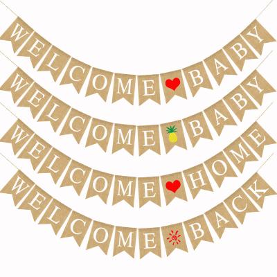 China Reusable Rustic Birthday Banners Baby Burlap Banner Vintage Party Decorations Baby Shower Kind Welcome Reveal Supplies for sale