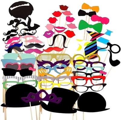 China Fashion 58 Pcs Party Props For Photo Booth Birthday Wedding Kids Adult Funny Prom DIY Costumes Mustache Glasses Lipstick Thrower On A Stick for sale