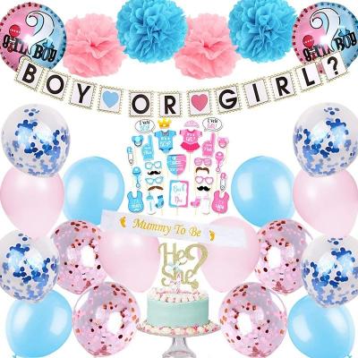 China Baby shower decoration Baby Gender reveal party set BOY OR GIRL Banner Balloons Baby Shower party decoration Cupcake Topper Mummy to be sash for sale