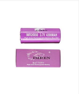 China Toys IMREN Hot Sale 26650 3.7V 4200mAh 60A Rechargeable Lithium Li Ion Battery Cell For Electronic Cigarette for sale