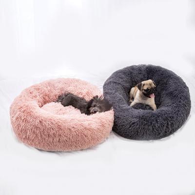 China Travel Ready To Ship Factory Wholesale Pet Bedroom Cat Bed Fluffy Round Luxury Waterproof Washable Comfortable Donut Dog Bed for sale