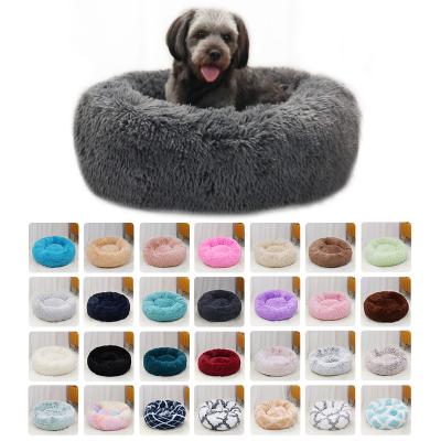 China Travel CF Factory Faux Fur Waterproof Washable Plush Around Custom Eco-Friendly Dog Bed Sofa Cat Bed Around Luxury Donut Dog Bed for sale