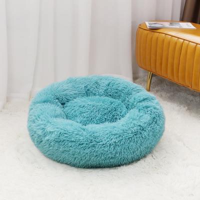 China Travel CF Factory Faux Fur Washable Plush Around Round Luxury Pet Products 2021 Pet Accessories Cat Bed Donut Dog Bed for sale