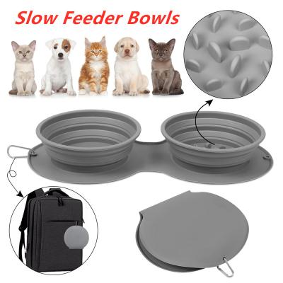 China Double Automatic Folding Dog Rolls Portable Travel Pet Slow Rider Rolls Silicone Dog Cat Water Food Bowls Foldable Expandable Cup for sale