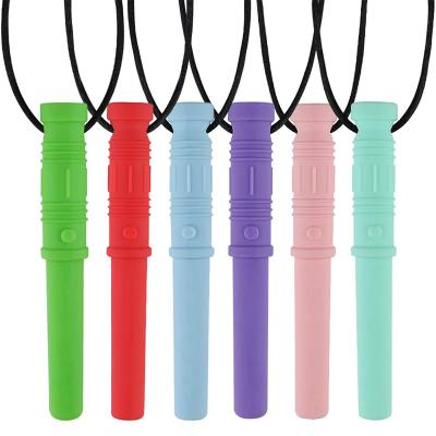 China Reduce Worry and Stress OEM Flexible Silicone Cylinder Chewing Necklace Baby Chew Pendant Necklace for sale