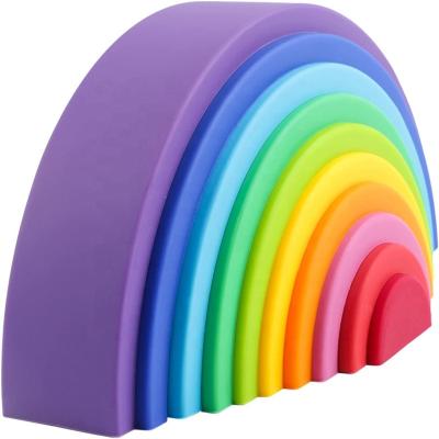 China Natural Silicone Stacing Building Eco-friendly Soft Silicone 10 Layer Blocks Silicone Rainbow Stacker Puzzle Toys For Kids for sale