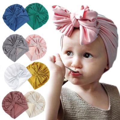 China 2021 Plush Baby Hospital Hat Baby Beanie Knitted Cotton Kid Turban Newborn Kids Bow Hats for sale