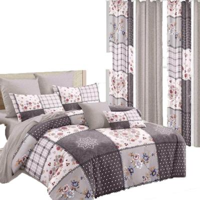 China Factory Direct Folded 100% Polyester Cotton Cheap Feeling Printing Fitted Sheet Bed Set With Matching Curtain for sale