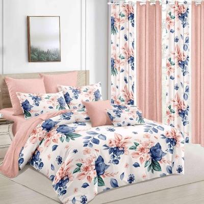 China Wholesale Cheap Digital Printed Folded Price 3D Bedroom Curtains Bed Sheet Bedding Set With Curtain for sale