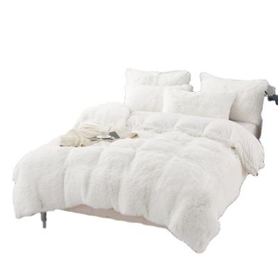 China Portable Soft Warm Shaggy Fluffy Winter Bedsheet Faux Fur Velvet Duvet Cover Bedding Set for sale