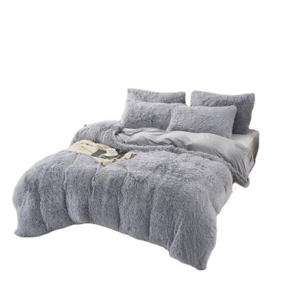 China Portable Warm Shaggy Fluffy Winter Bedsheet Winter Linens Faux Fur Velvet Duvet Blanket Bedding Set for sale