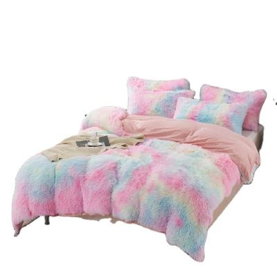 China Wholesale Portable Velvet Comforter Comforter Bedding Sets Cotton Luxury Long Hair To Dye Tying Fluffy Bedding Set for sale