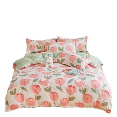 China Cotton Feeling Microfiber Cloth Disposable Brush Flower Printed Floral Queen Queen Duvet Cover Set for sale