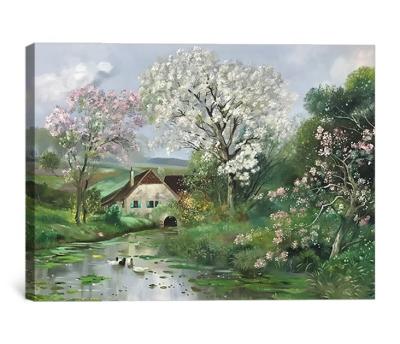 China High Quality Superior Quality Impressionist Rural Village Beautiful Spring Flower Oil Painting Handmade Landscape Artist Oil Painting On Canvas for sale