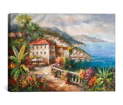 China Impressionist Sea High Quality Handmade Mediterranean Landscape Village Oil Painting Heavy Texture Oil Painting On Canvas Art for sale