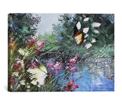 China Newly Subtract Beautiful Abstract Butterfly Flower Canvas Oil Painting Wall Art for sale