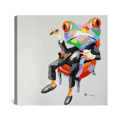 China Modern Hand Painted Wall Decoration Colorful Smoking Noise Frog Oil Painting On Canvas for sale