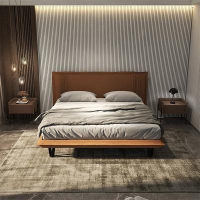 China Comfortable And Relax Modern Upholstered Flat Bed Headboard Frosted Leather Size Bed for sale