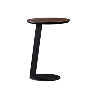 China Multifunctional Best Factory Hot Sales Dark Brown Color E1 MDF With Veneer Round Shape Side Table for sale