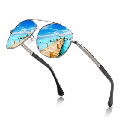 China 2021 HD Fashion Sun Glass Bridge Metal Eyewear Mens Cool Aviation Polarized Sunglasses Double Shades for sale