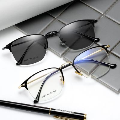 China Optical/decoration/shading/reading fashion unisex eyeglasses new frames the blue photochromic semi rimless anti sight light optical glass eyewear for sale