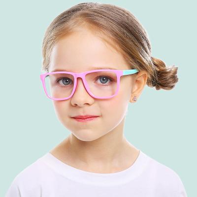 China New Arrival Fashionable Colorful Blue Light Kids Frame Anti Big Frame Glasses Square Silicone for sale