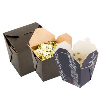 China Biodegradable Custom Logo Kraft Paper Chicken Noodle Takeout Box Packing With Handle for sale