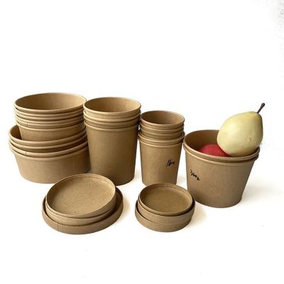 China Custom Compostable Disposable Biodegradable Greaseproof Kraft Paper Soup Cup With Lid Paper Printing for sale