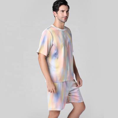 China Summer new style QUICK DRY short-sleeved silk satin men's pajamas thin suit colorful printing and dyeing for sale